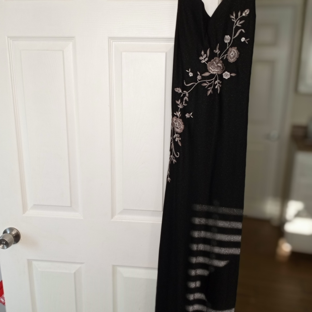 Black with Gray Roses Formal Long Dress
